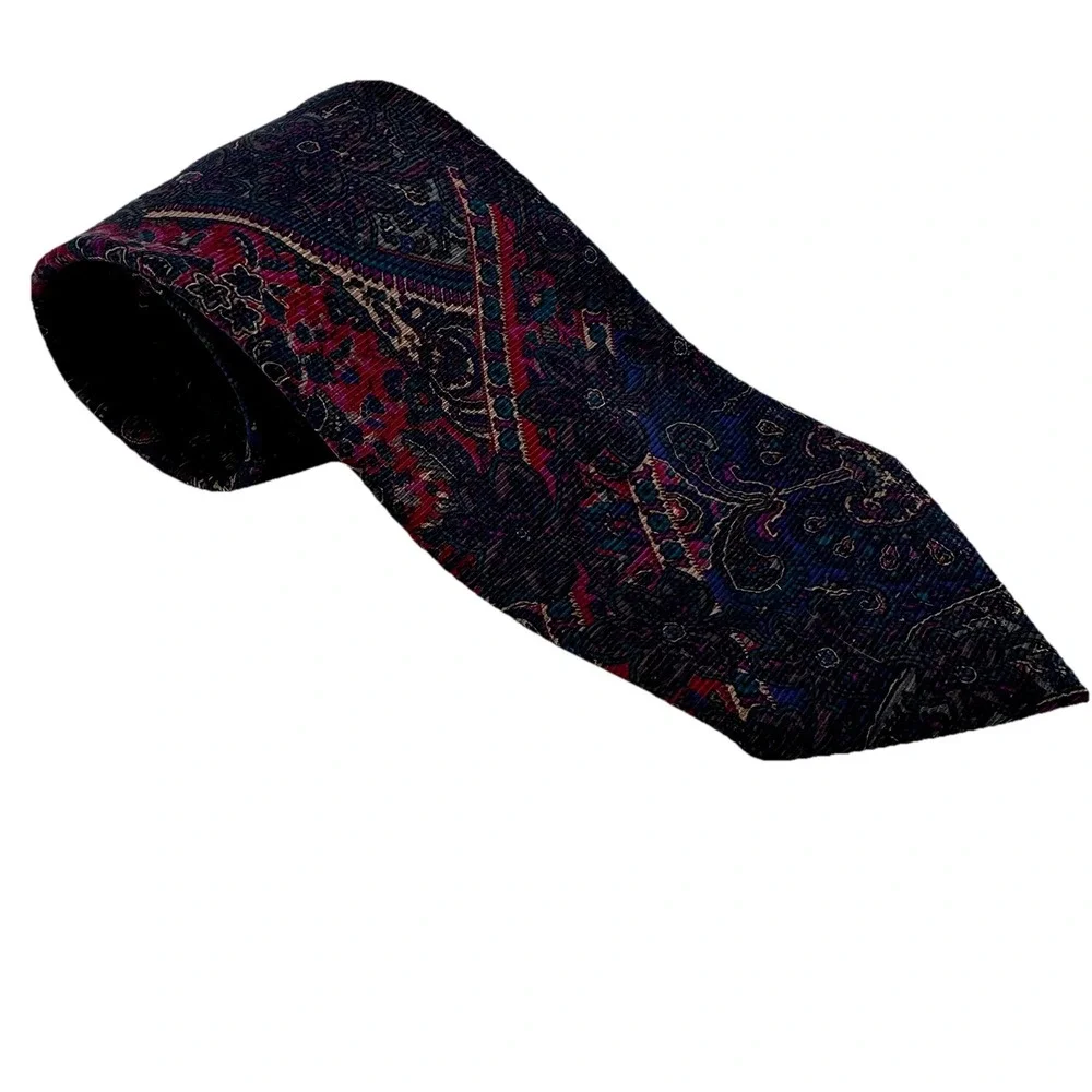Christian Dior Mens Silk Tie Purple Blue Burgundy Paisley Made in USA 3.25